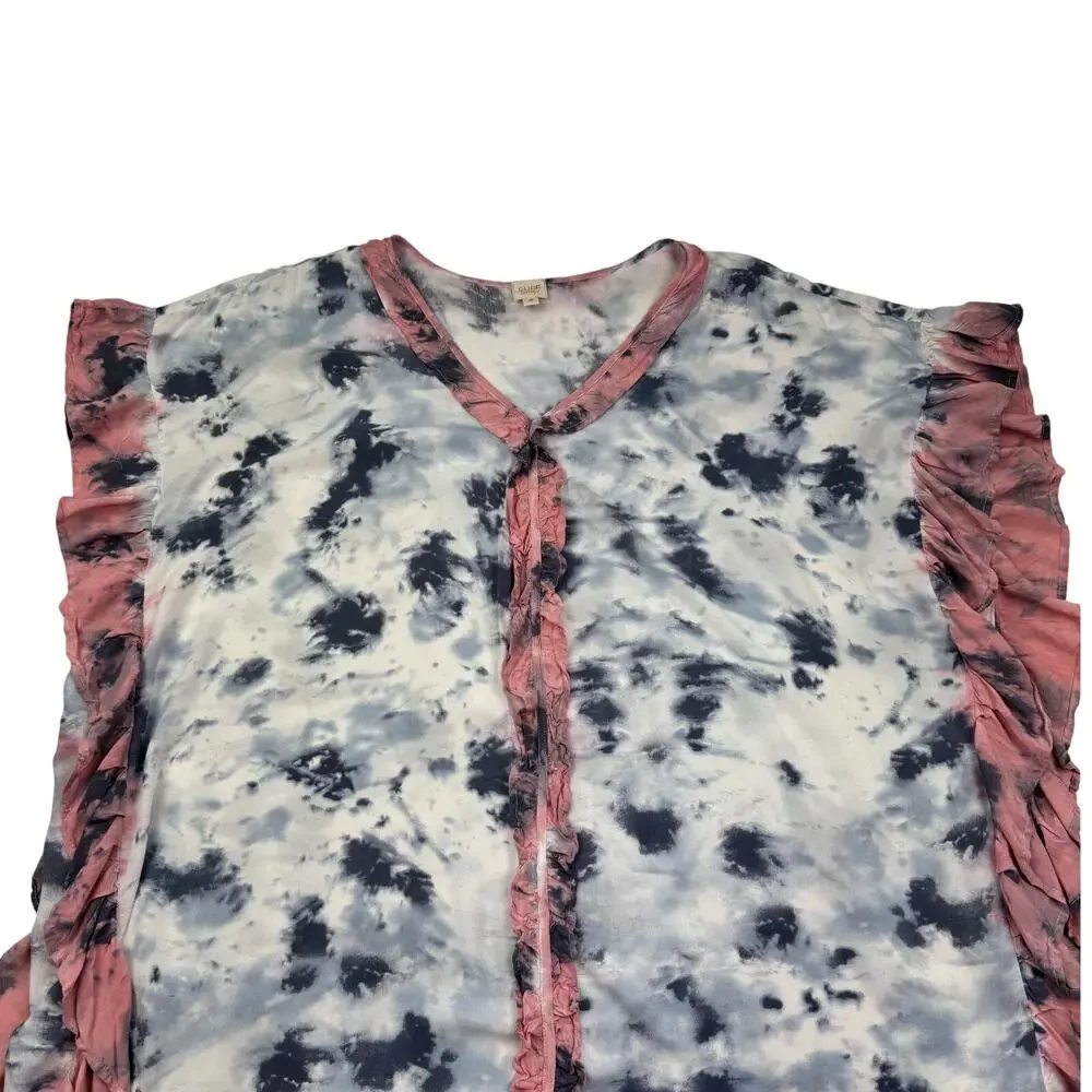 Surf Gypsy Tie Dye Ruffle Rayon Oversized Coverup Lounge Dress Women's Size M